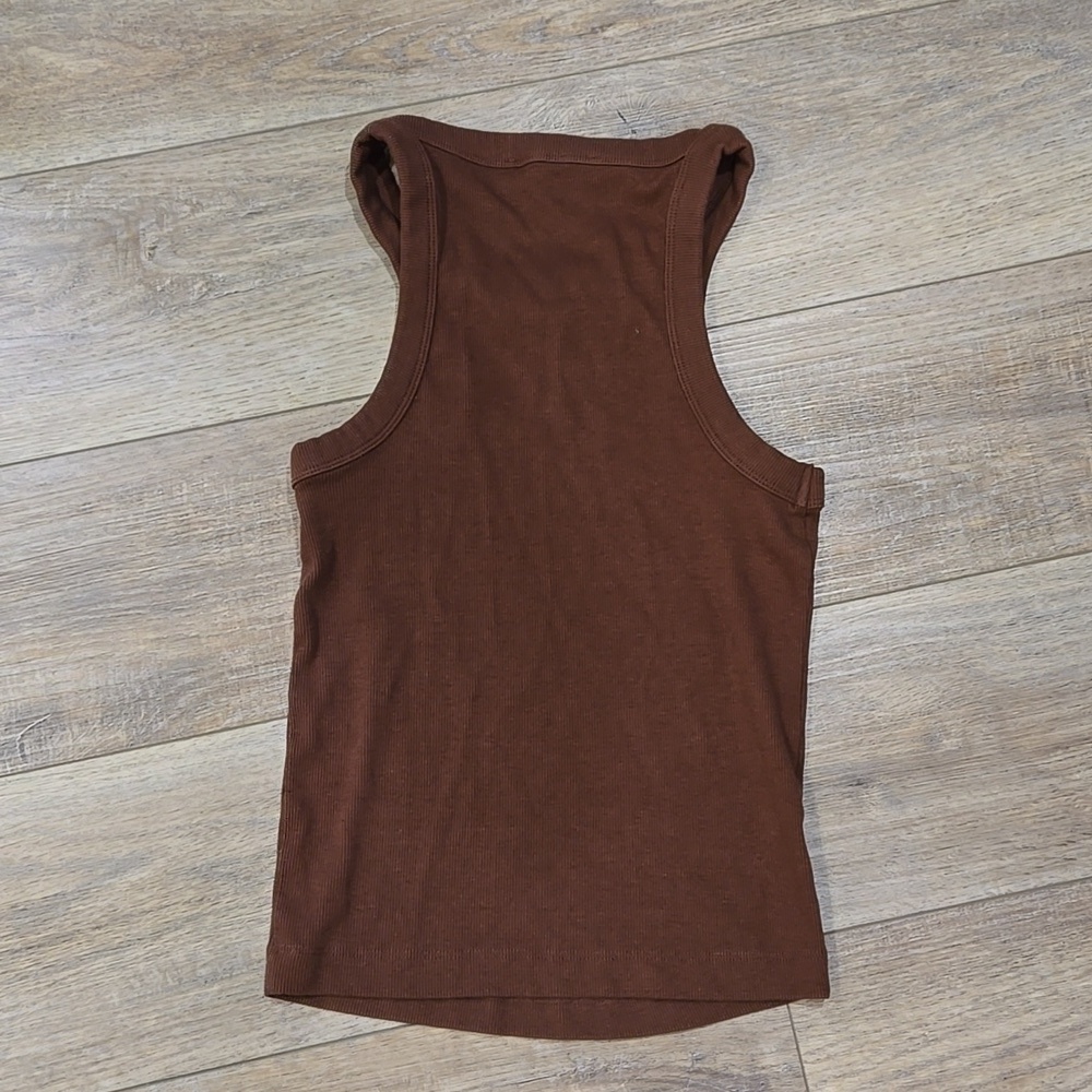 Mango Chocolate Brown Ribbed High Neck Tank Top - Picture 5 of 6